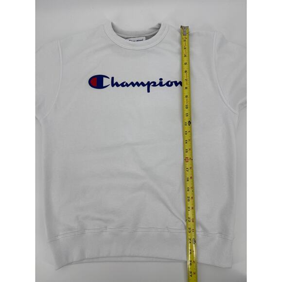 Champion White Crewneck Sweatshirt Classic Logo Pullover Fleece Size Medium - Picture 4 of 6